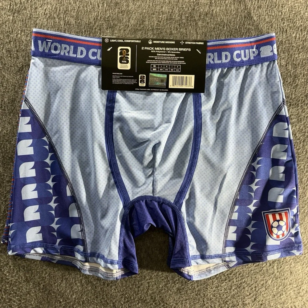 2 Pair Men's FIFA World Cup Boxer Briefs Moisture Wicking Stretch NWT Medium